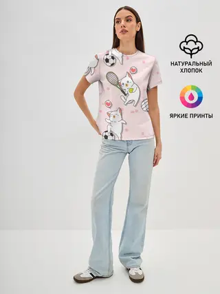 Женская базовая футболка / Спортивные котики | Мяу спорт