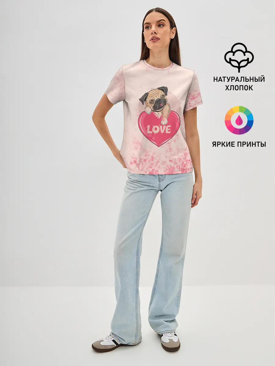 Женская базовая футболка / Love Pug | Люблю мопса