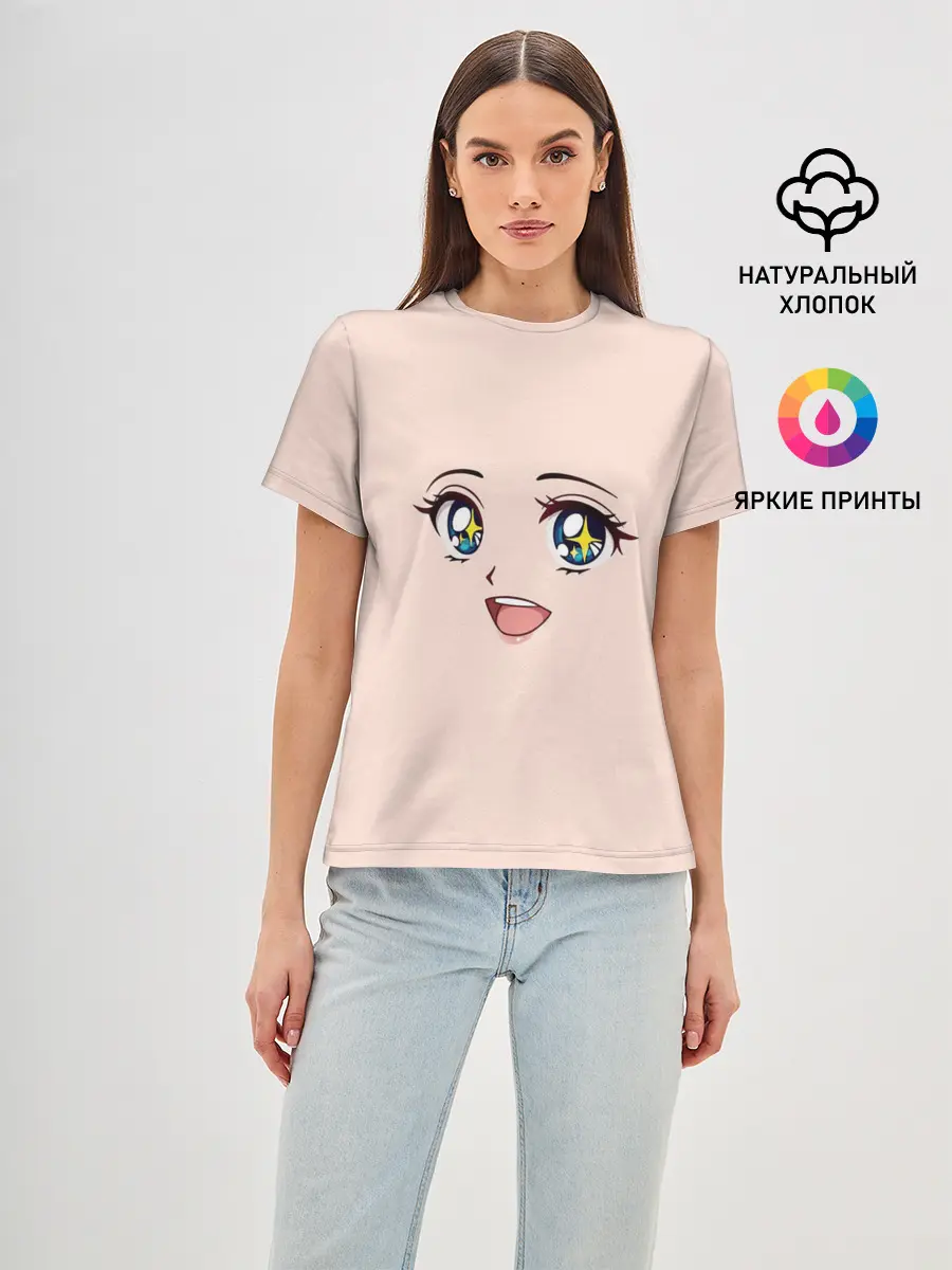 Женская базовая футболка / милое аниме лицо