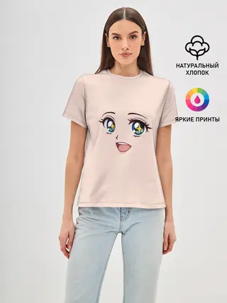 Женская базовая футболка / милое аниме лицо