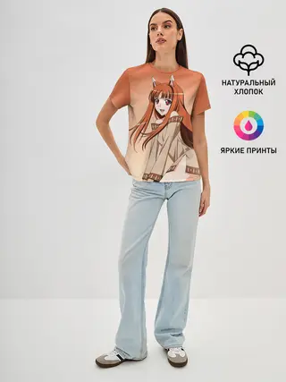 Женская базовая футболка / Милая аниме девочка-оборотень