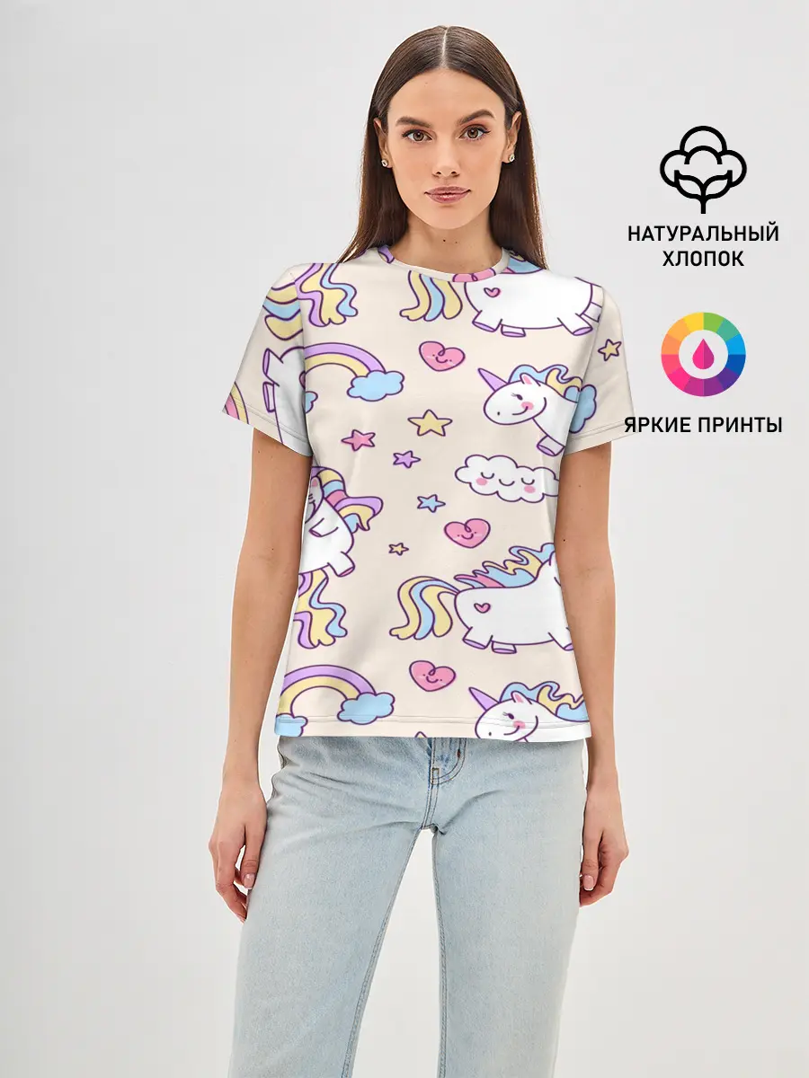 Женская базовая футболка / Радужные Единорожки