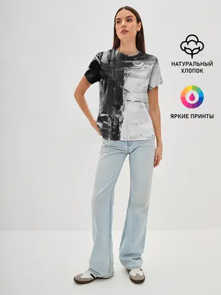 Женская базовая футболка / Черно-Белый Арт