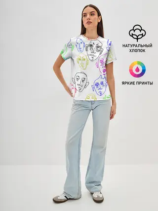 Женская базовая футболка / Цветные лица
