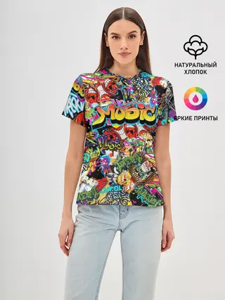Женская базовая футболка / Граффити. Крейзи мьюзик