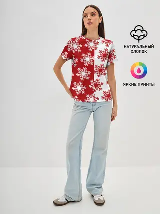 Женская базовая футболка / Новогодние Снежинки 2022