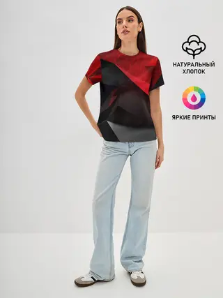 Женская базовая футболка / Red & Black