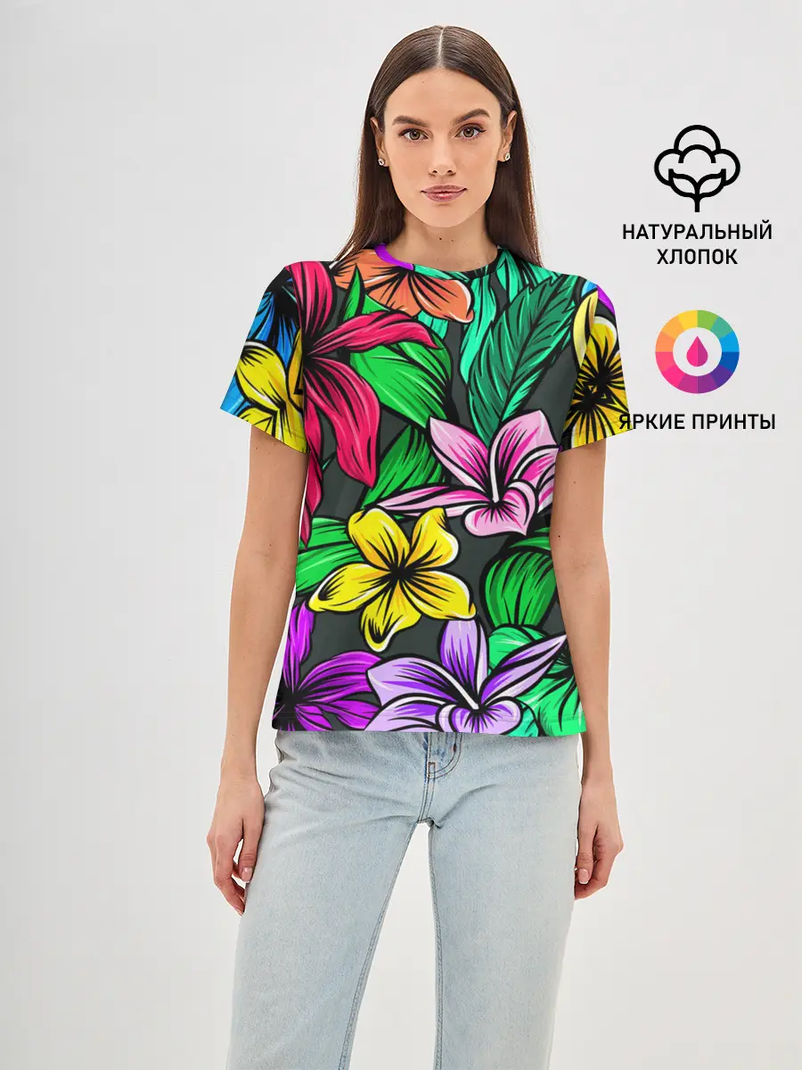 Женская базовая футболка / Цветочный фон | Пляжная