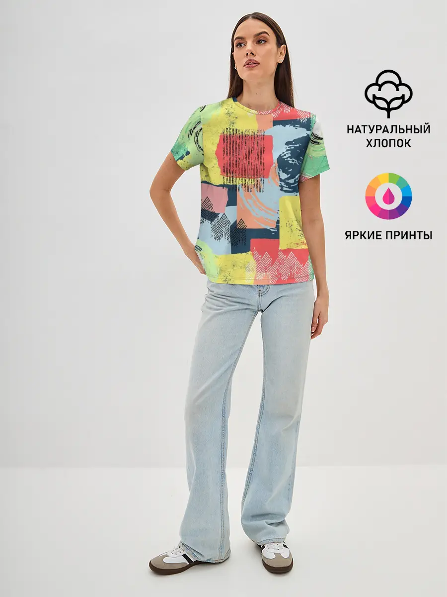 Женская базовая футболка / Желто-зеленый тай-дай