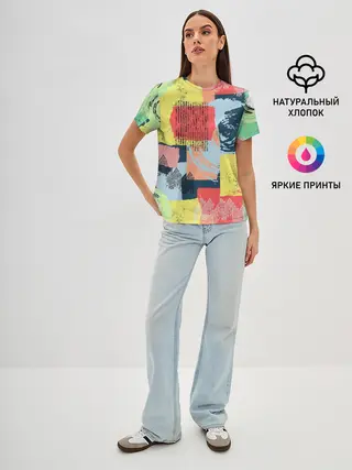 Женская базовая футболка / Желто-зеленый тай-дай