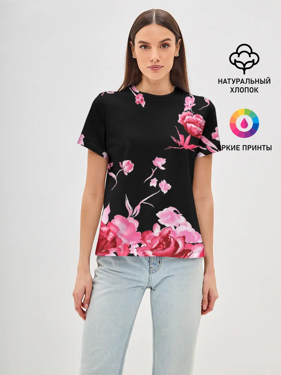 Женская базовая футболка / Яркие розы