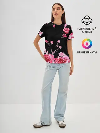 Женская базовая футболка / Яркие розы