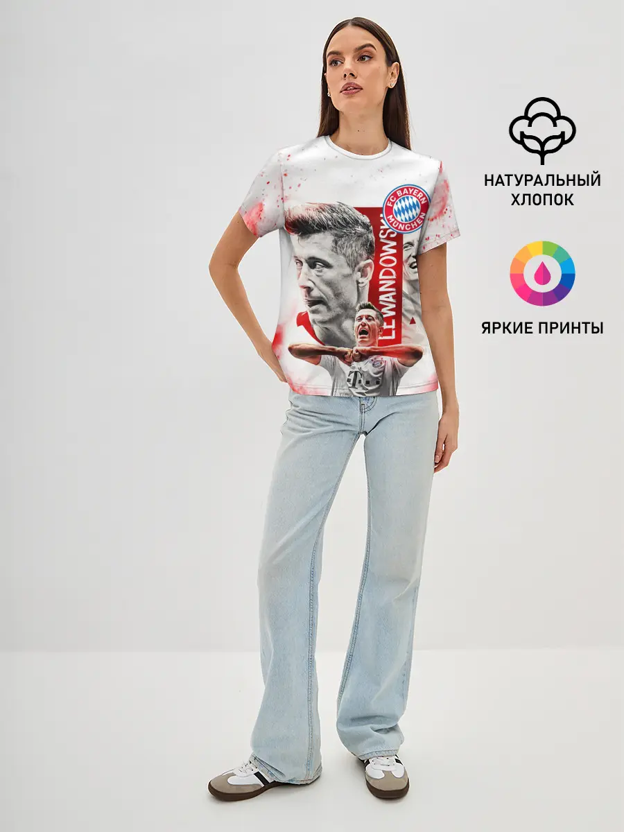 Женская базовая футболка / РОБЕРТ ЛЕВАНДОВСКИ / БАВАРИЯ