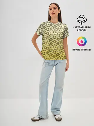 Женская базовая футболка / рисованный узор усы червячки