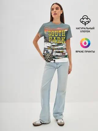 Женская базовая футболка / Южный Парк разрушенный город