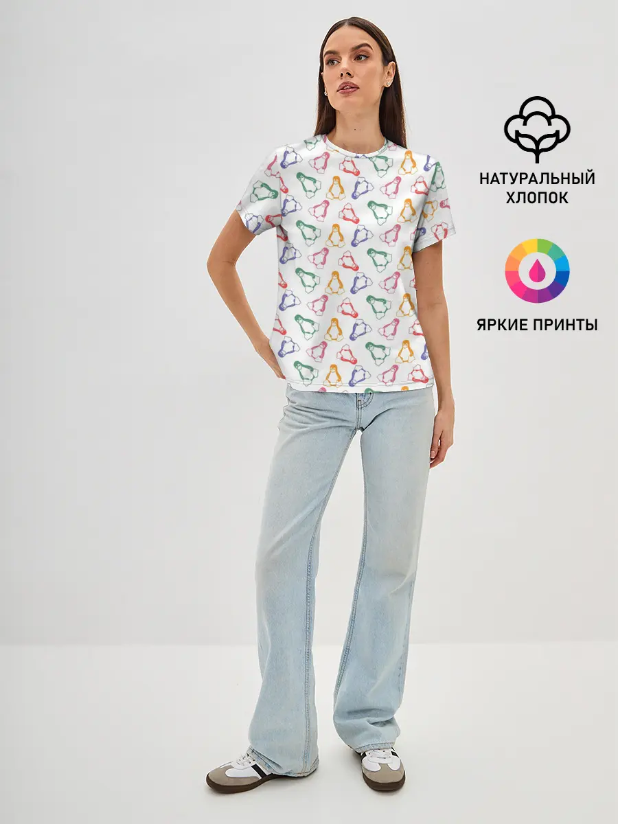 Женская базовая футболка / Linux Ядро Пингвин