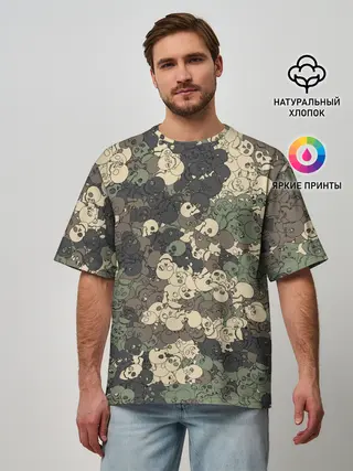 Мужская футболка оверсайз / Камуфляжный рисунок из черепов