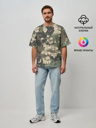 Мужская футболка оверсайз / Камуфляжный рисунок из черепов