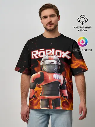 Мужская футболка оверсайз / ROBLOX FIRE | РОБЛОКС ОГОНЬ | ПОЖАРНЫЙ