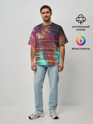 Мужская футболка оверсайз / Palm glitch art