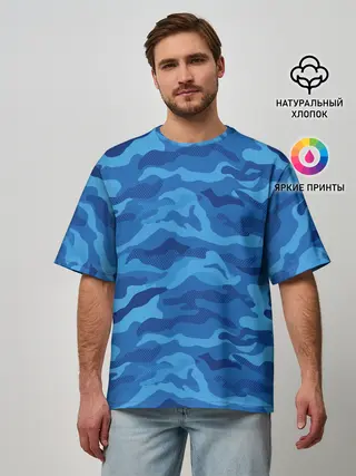 Мужская футболка оверсайз / СИНИЙ КАМУФЛЯЖ