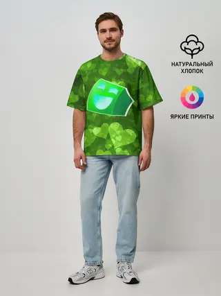 Мужская футболка оверсайз / Geometry Dash | Green Love