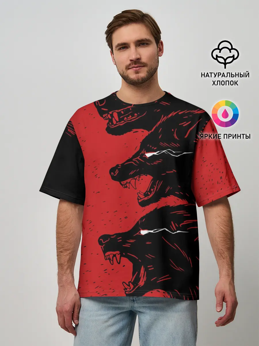 Мужская футболка оверсайз / Evil Wolves