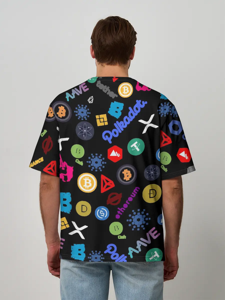 Мужская футболка оверсайз / BITCOIN PATTERN | БИТКОИН