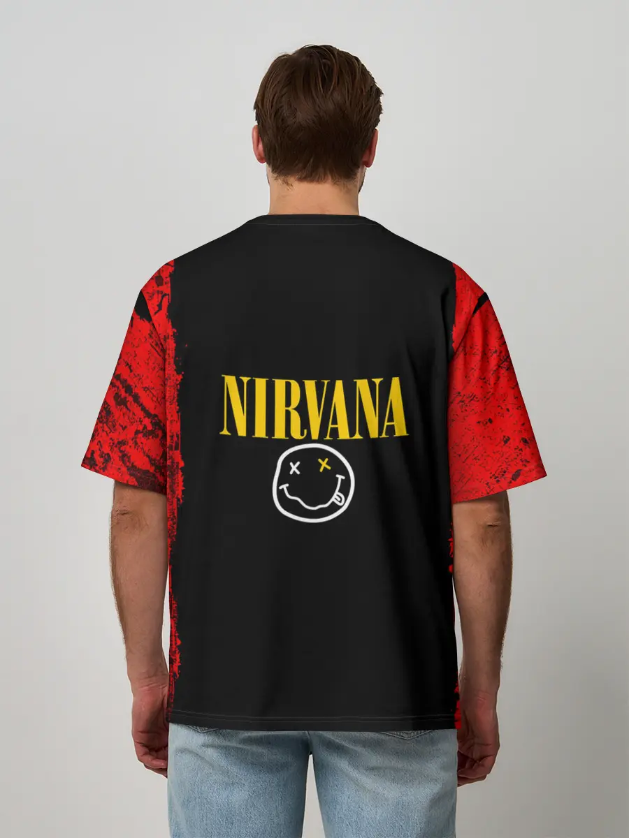 Мужская футболка оверсайз / КУРТ КОБЕЙН | НИРВАНА | ЛОГО