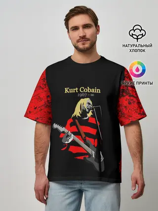 Мужская футболка оверсайз / КУРТ КОБЕЙН | НИРВАНА | ЛОГО