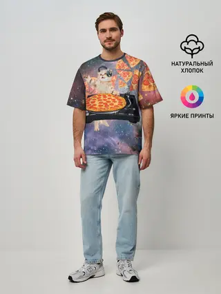 Мужская футболка оверсайз / Кот Диджей