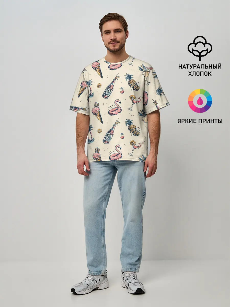 Мужская футболка оверсайз / Винтажный Гавайский Рисунок