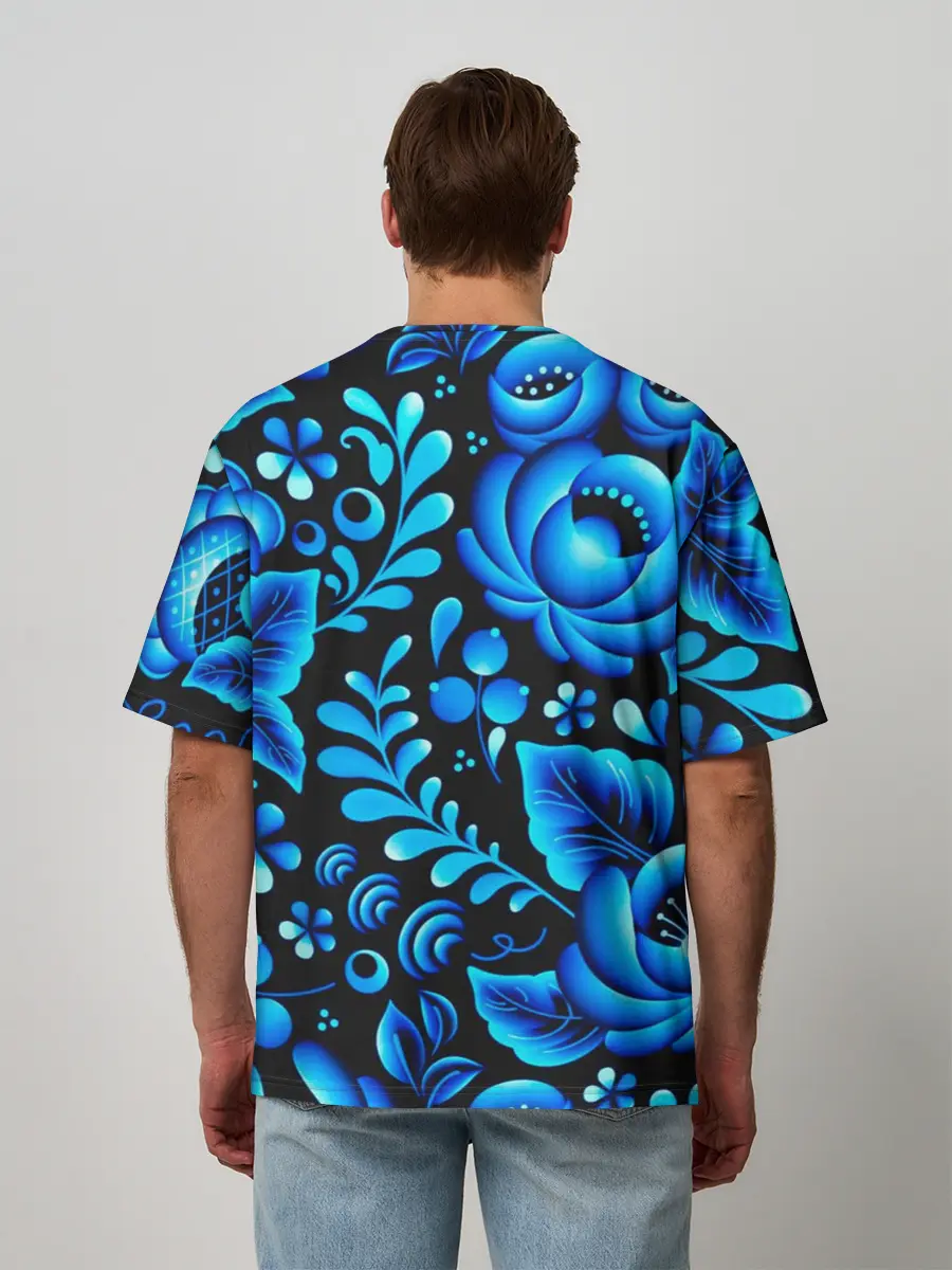 Мужская футболка оверсайз / Гжель