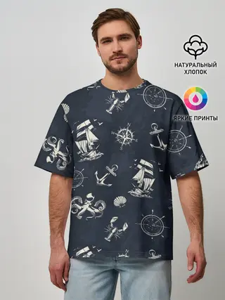 Мужская футболка оверсайз / Nautical art