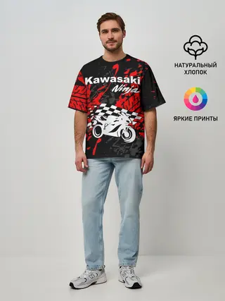 Мужская футболка оверсайз / KAWASAKI NINJA / КАВАСАКИ