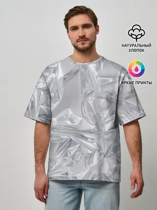 Мужская футболка оверсайз / Голографичная фольга