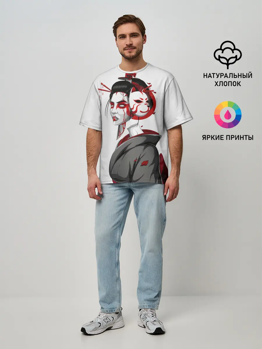 Мужская футболка оверсайз / Гейша