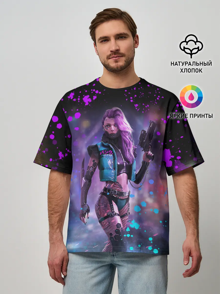 Мужская футболка оверсайз / CYBERPUNK 2077 NEON | КИБЕРПАНК НЕОН