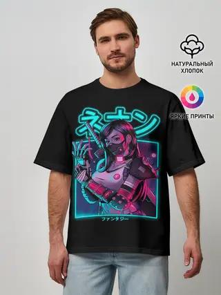 Мужская футболка оверсайз / Neon girl