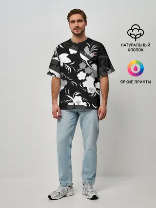 Мужская футболка оверсайз / Russia | Камуфляж белый