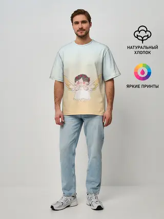 Мужская футболка оверсайз / акварельный ангелок