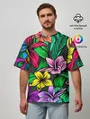 Мужская футболка оверсайз / Цветочный фон | Пляжная