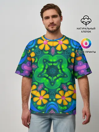 Мужская футболка оверсайз / Цветы и узоры - Калейдоскоп