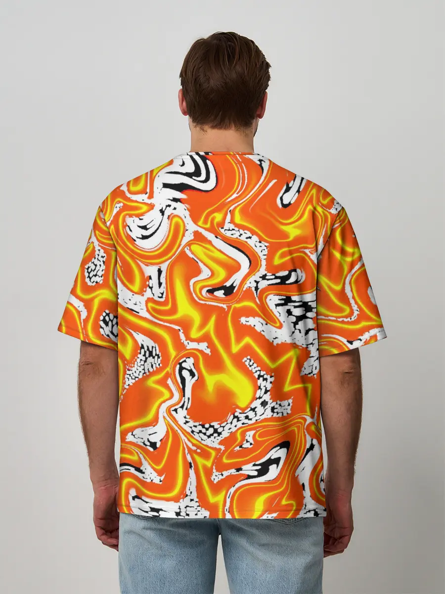 Мужская футболка оверсайз / Огненные разводы лавы