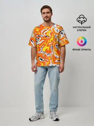 Мужская футболка оверсайз / Огненные разводы лавы