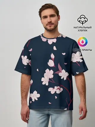 Мужская футболка оверсайз / Веточки сакуры