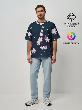 Мужская футболка оверсайз / Веточки сакуры