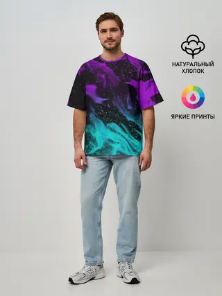 Мужская футболка оверсайз / НЕОНОВЫЙ ОГОНЬ