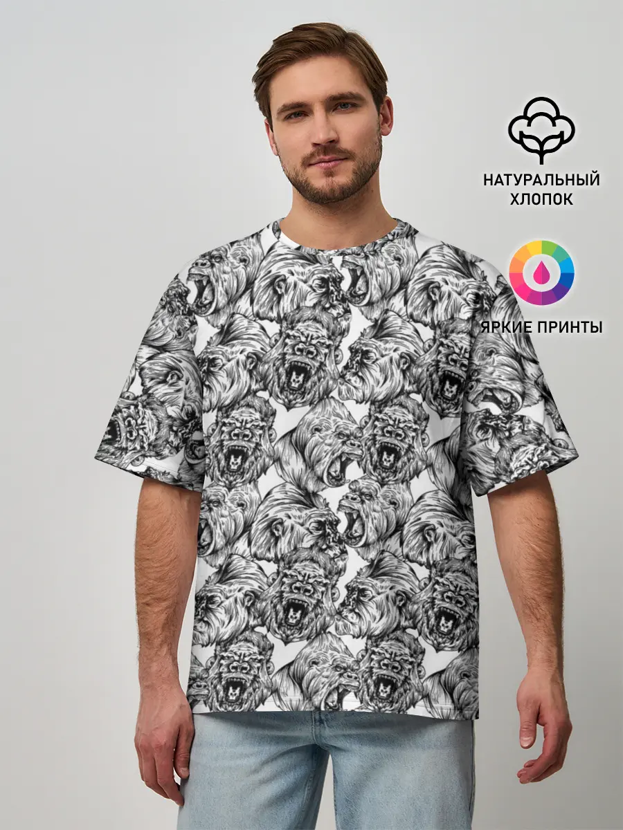 Мужская футболка оверсайз / Злые Гориллы - Паттерн