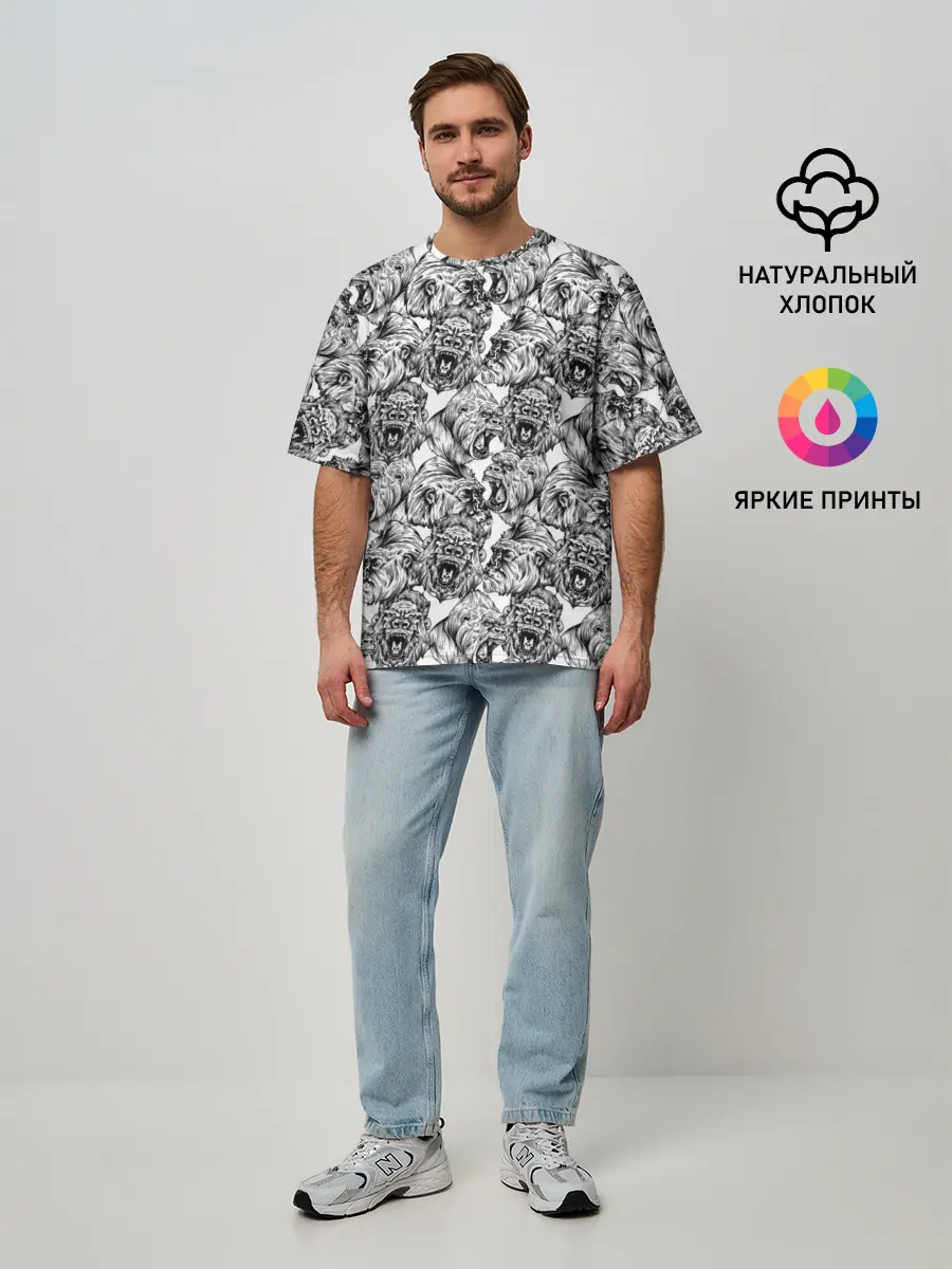 Мужская футболка оверсайз / Злые Гориллы - Паттерн